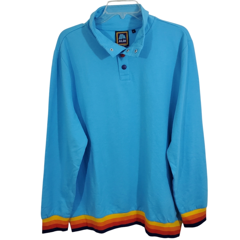 Aldi Pullover Capsule Gear Snap Button Top Unisex Size Large Blue NWT